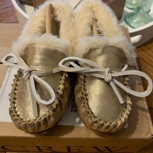 J.Crew Kids Gold Moccasin Slippers